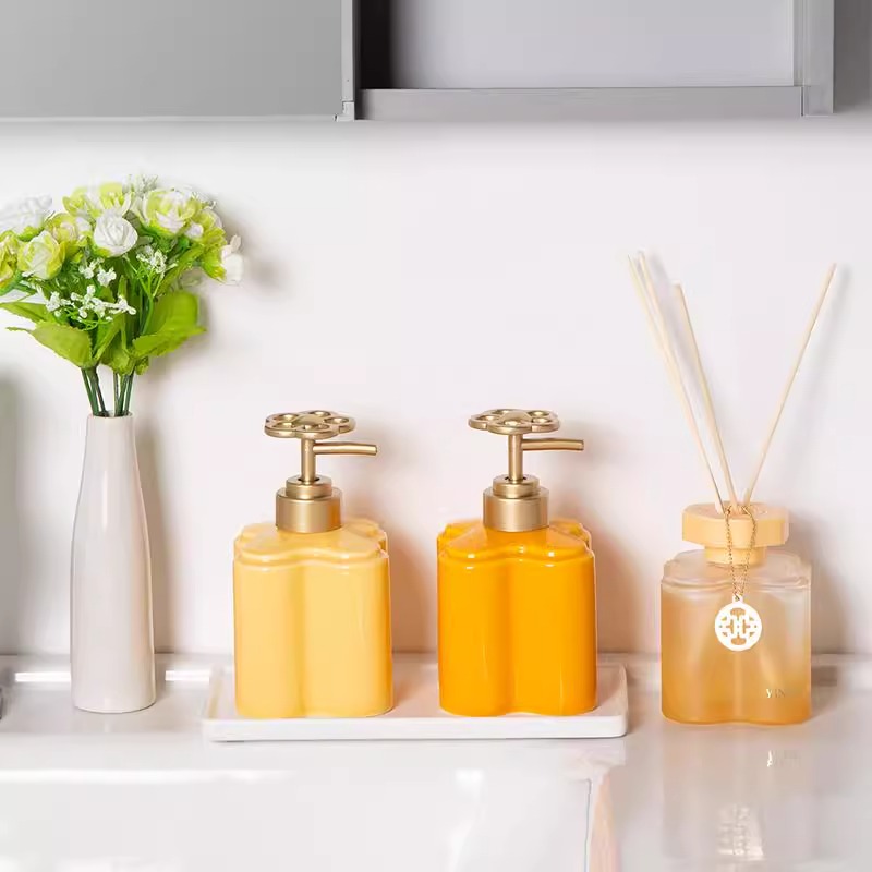 Zara Home Bathroom - Modern Orange Floral Ceramic Lotion Bottle