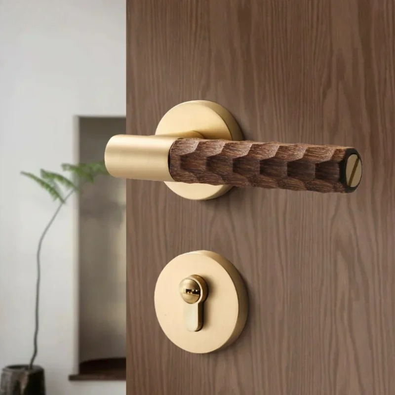 Home Bathroom Hardware - Wooden Door Handle Zinc Silent Lock