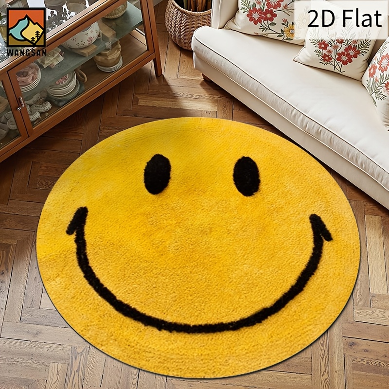Home Bathroom Floor Mats - 2D Round Flannel Rug Smiley Face