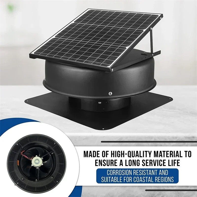 Solar Powered Attic Roof Black - Home Bathroom Vent Fans review and price